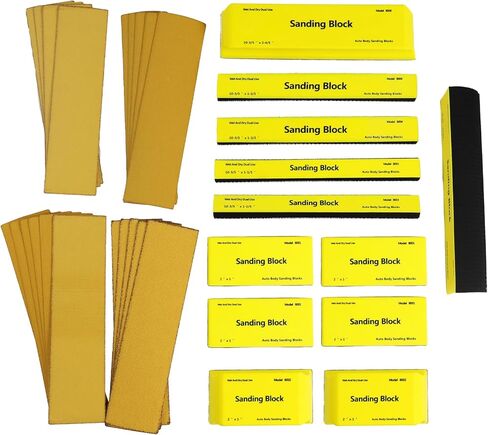 ترقية 12 قطعة من مجموعة قوالب الصنفرة، تصميم الخطاف والحلقة، بما في ذلك 20 قطعة من ورق الصنفرة ذو الحلقة الخطافية، ثنائي الأغراض جاف ورطب، مناسب لطحن جسم السيارة، خفيف، مرن، شبه صلب، أصفر in Kuwait