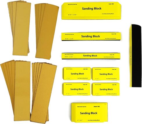 Upgrade 12 Pieces of Sanding Block kit, Hook and Ring Design, Including 20 Pieces of Hook Ring Sandpaper, Dry and Wet Dual-Purpose, Suitable for Car Body Grinding, Light, Flexible, Semi-Rigid, Yellow in Saudi Arabia