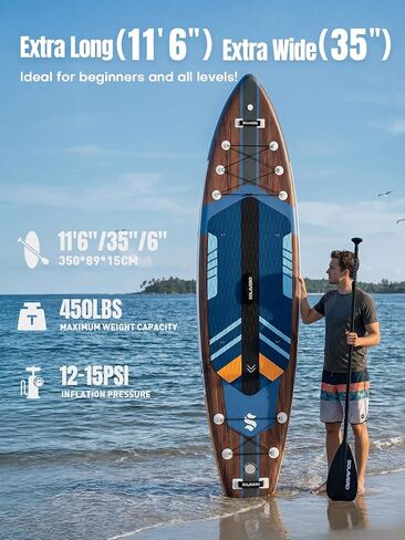 SOLAVERO 11'6"Inflatable Paddle Board with Premium SUP Board Accessories, Paddle Board with Anti-Slip EVA Deck for Youth&Adults of All Skill Levels,SUP Board with Seat for Yoga,Fishing,Surf in Saudi Arabia