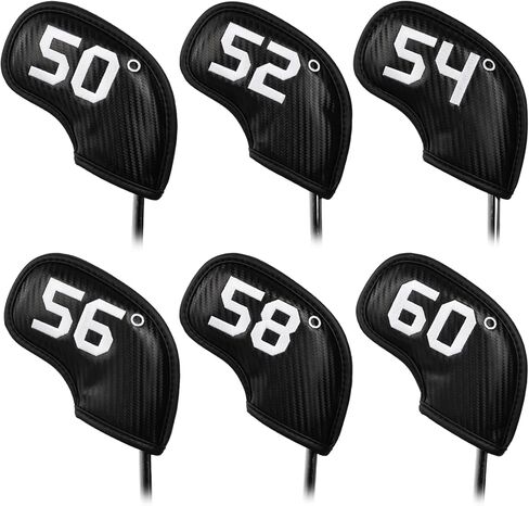 Craftsman Golf 6pcs Golf Club Wedge Covers Protective Headcover 50° 52° 54° 56° 58° 60° on Both Sides Woven Embossed Faux Leather Black fit RH and LH in Saudi Arabia