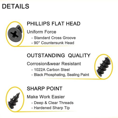 Wood Screws, 160 PCS High Hardness Flat Head Phillips Screws, Drywall Screws, Phosphated Black in Saudi Arabia