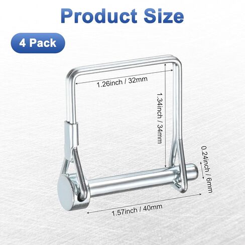 M METERXITY 4-Pack مقطورة مقرنة دبوس، 0.24 "قطر 1.57" طويلة الكربون الصلب المجلفن مربع قفل سلك وصلة دبابيس لمقطورات المزرعة / جزازات العشب / حديقة، مقرنة PTO رمح in Saudi Arabia