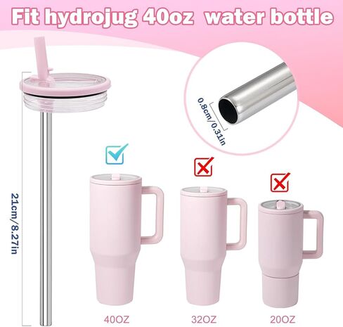 شفاطات بديلة من الفولاذ المقاوم للصدأ لكوب السفر HydroJug سعة 40 أونصة، 6 عبوات من القش المعدني القابل لإعادة الاستخدام مع فرشتين لتنظيف القش لملحقات HydroJug in Kuwait