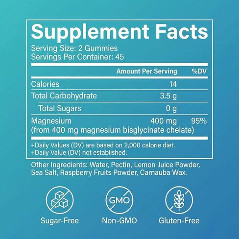 Magnesium Bisglycinate Gummies, 400mg High Absorption Magnesium Supplement, Raspberry Flavor, Supports Muscle & Nerve Function, Relaxation & Daily Wellness, Vegan, 90 Gummies in Saudi Arabia
