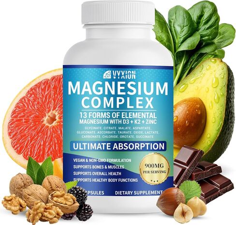 VYXION Magnesium Complex 900mg per Serving – High Absorption Magnesium Glycinate with Vitamin D3 K2 Zinc & B Vitamins – Sleep, Calm, Muscle & Nerve Support – 90 Capsules in Kuwait