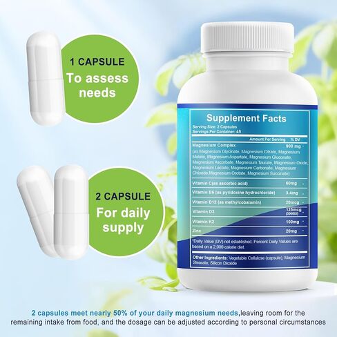 VYXION Magnesium Complex 900mg per Serving – High Absorption Magnesium Glycinate with Vitamin D3 K2 Zinc & B Vitamins – Sleep, Calm, Muscle & Nerve Support – 90 Capsules in Kuwait