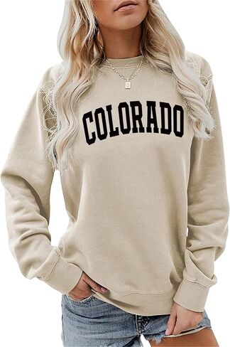 Sweatshirt for Women Colorado Graphic T Shirt Long Sleeve Pullovers Casual Crewneck Tops Lightweight Blouse in Saudi Arabia