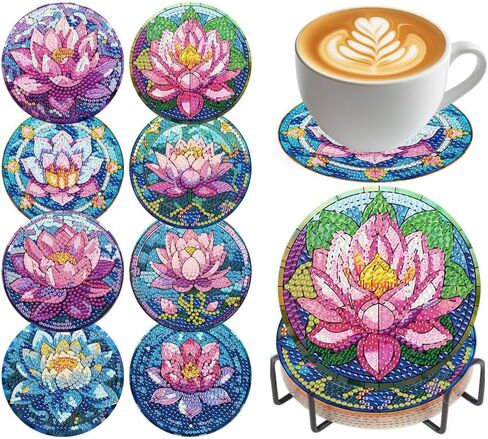 Aurora Diamond Art Coasters Kits, 8 Pieces Diamond Painting Coasters with Holder, Northern Lights Diamonds Art Painting Kits for Adults, 5D DIY Gift in Saudi Arabia
