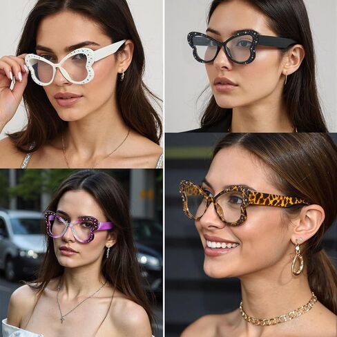 Butterfly Shape Glasses for Women Lightweight Retro Cat Eye Frame Blue Light Blocking Clear Flat Lens in Kuwait