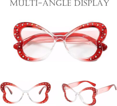 Butterfly Shape Glasses for Women Lightweight Retro Cat Eye Frame Blue Light Blocking Clear Flat Lens in Kuwait