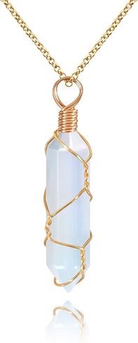 VIBILIA Healing Crystal Necklace Wire Wrapped Opal Stone Point Pendant Necklace Hexagonal Reiki Spiritual Quartz Gemstone Jewelry for Women Men in Kuwait