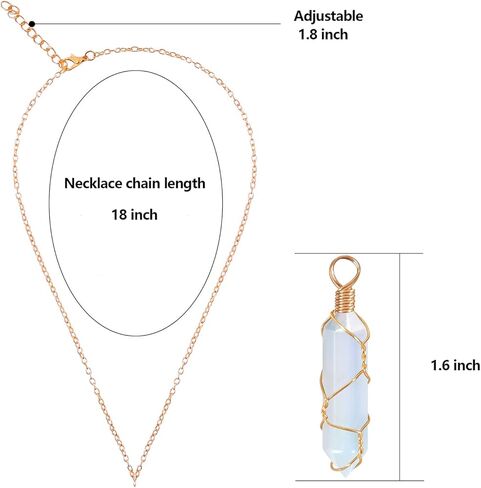 VIBILIA Healing Crystal Necklace Wire Wrapped Opal Stone Point Pendant Necklace Hexagonal Reiki Spiritual Quartz Gemstone Jewelry for Women Men in Kuwait