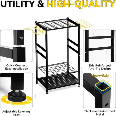 منظم أدوات الحديقة، أداة بمقبض طويل يصل إلى 48، تخزين وتنظيم المرآب مع خطاف جانبي للمكنسة/المجرفة/المجرفة/أداة المقبض على شكل حرف T، رف أدوات خارجي من الفولاذ عالي التحمل، حامل أدوات الفناء للسقيفة in Kuwait