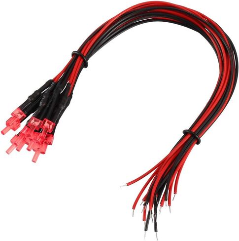 uxcell 20 قطعة 2 مم LED سلكية مسبقًا، عدسة حمراء DC6-12V منتشرة، صمامات ثنائية باعثة للضوء in Saudi Arabia