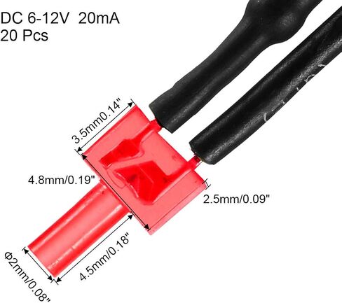 uxcell 20 قطعة 2 مم LED سلكية مسبقًا، عدسة حمراء DC6-12V منتشرة، صمامات ثنائية باعثة للضوء in Saudi Arabia