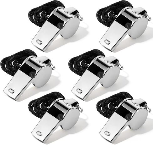 TIESOME 6 Pcs Coaching Whistle, Stainless Steel Whistles for Adults with Lanyard, Very Loud Coach Referee Whistle for Sports, PE Teachers, Basketball, Volleyball, Personal Safety (Silver) in Saudi Arabia