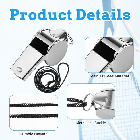 TIESOME 6 Pcs Coaching Whistle, Stainless Steel Whistles for Adults with Lanyard, Very Loud Coach Referee Whistle for Sports, PE Teachers, Basketball, Volleyball, Personal Safety (Silver) in Saudi Arabia