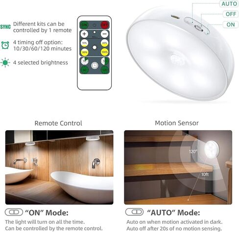 LED Closet Lights Wireless Motion Sensor Puck Light, Newest Version USB Rechargeable Dimmer Step Light with Remote, Night Safe Lighting for Under Cabinet, Counter, Kitchen, Hallway, Stairs (6 Pack) in Saudi Arabia