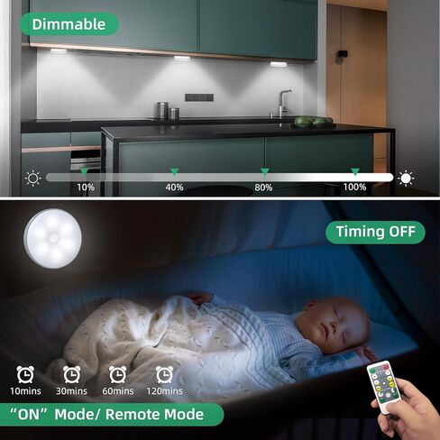 LED Closet Lights Wireless Motion Sensor Puck Light, Newest Version USB Rechargeable Dimmer Step Light with Remote, Night Safe Lighting for Under Cabinet, Counter, Kitchen, Hallway, Stairs (6 Pack) in Saudi Arabia