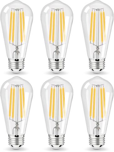 6 عبوات من مصابيح LED، مصابيح إديسون مقاومة للكسر 60 وات مكافئة، قاعدة E26 بيضاء دافئة 2700 ك، مصابيح إضاءة ديكورية عتيقة للإضاءة المنزلية، الحمام، غرفة النوم، المدخل، غير قابلة للتعتيم in Kuwait