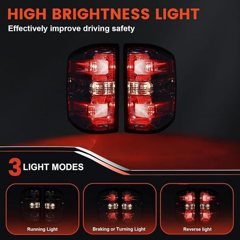 Tail Lights Compatible with 2014-2019 Chevy Silverado 1500 2015-2019 GMC Sierra Halogen Type Smoked Red Brake Rear Lamp Taillights in Saudi Arabia