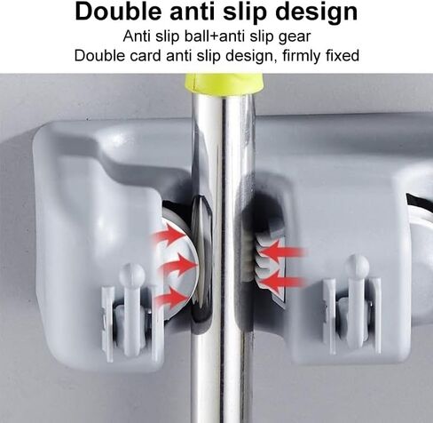 Mop and Broom Holder Wall Mount, Utility Organizer for Brooms, Mops and Cleaning Tools, Space-Saving Storage Rack for Kitchen, Bathroom & Laundry Room, 3 Racks & 4 Hooks, Gray in Saudi Arabia