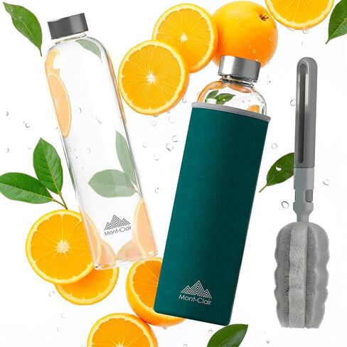 Mont-Clair Kristal Borosilicate Glass Water Bottle 18 oz with Neoprene Sleeve - Leak Proof + BPA Free - Hot & Cold Drinks - Ideal for Adult, Kids, Travel, Sports, Gym, Running - Gray in Saudi Arabia