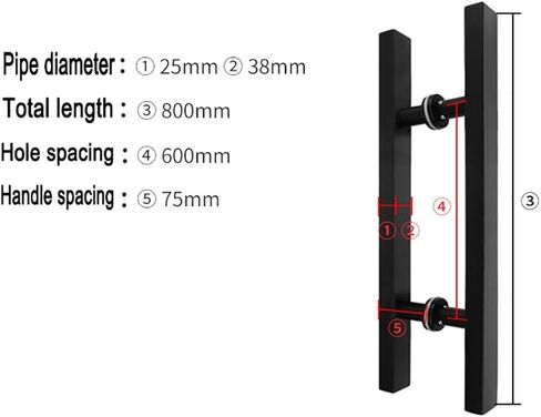 Black Heavy Duty Stainless Steel Square Tube Commercial Push-Pull Door Handle/Glass Door Handle/Barn Door Pull Handle - 6 Sizes/800 * 600Mm in Saudi Arabia
