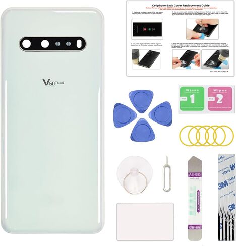 متوافق مع استبدال الغطاء الخلفي LG Stylo 6، Stylo 6 LMQ730TM، LM-Q730TM باب الغطاء الخلفي مع عدسة كاميرا مثبتة مسبقًا لجميع شركات النقل، يتضمن أدوات الإصلاح والتعليمات، أبيض in Kuwait