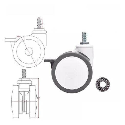 4 Pieces/Batch 4-inch Silent Swivel Caster M12 Screw Beauty Trolley with Brake(M12 X 25 Brake) in Saudi Arabia