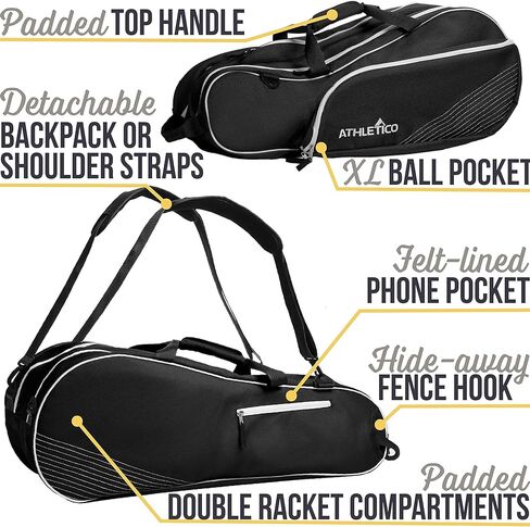 Athletico 6 Racquet Tennis Bag | Padded to Protect Rackets & Lightweight | Professional or Beginner Tennis Players | Unisex Design for Men, Women, Youth and Adults (Black) in Saudi Arabia