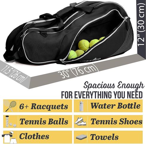 Athletico 6 Racquet Tennis Bag | Padded to Protect Rackets & Lightweight | Professional or Beginner Tennis Players | Unisex Design for Men, Women, Youth and Adults (Black) in Saudi Arabia
