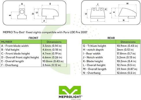 Meprolight Tru-Dot para LDA Pre-2007 مجموعة مسدس ثابت أخضر/أخضر (0118013101) in Kuwait