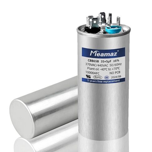35 + 5 فائق التوهج ± 6% CBB65B AC مكثف، 35/5 MFD، نوع التشغيل الدائري، 370/440 فولت، 50/60 هرتز. مثالي كمكثف تشغيل قوي لتشغيل محرك مروحة وحدة التيار المتردد أو مضخة حمام السباحة أو مكثف الهواء البارد المستقيم (370 فولت) in Kuwait