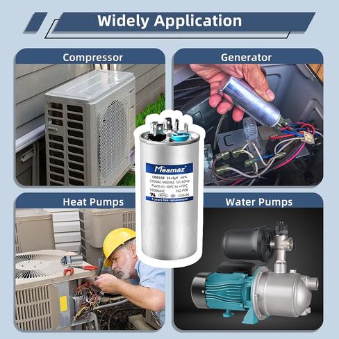 35 + 5 فائق التوهج ± 6% CBB65B AC مكثف، 35/5 MFD، نوع التشغيل الدائري، 370/440 فولت، 50/60 هرتز. مثالي كمكثف تشغيل قوي لتشغيل محرك مروحة وحدة التيار المتردد أو مضخة حمام السباحة أو مكثف الهواء البارد المستقيم (370 فولت) in Kuwait