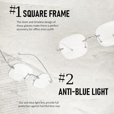 IGnaef Square Frameless Blue Light Blocking Glasses for Women Trendy Anti Eyestrain & UV Glare for Gaming IF1306 in Kuwait