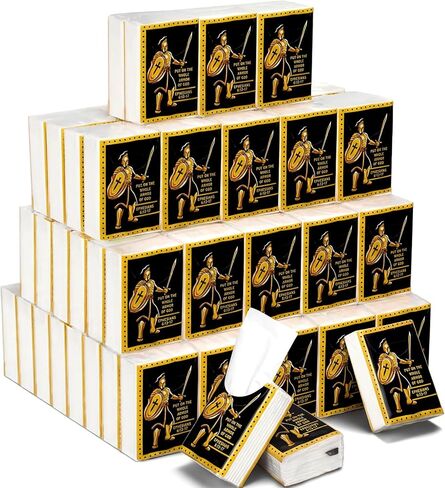 50 Pack Christian Tissues Bulk Put on The Whole Armor of God Pocket Tissues for Men Religious Church Gifts 3 Ply 350 Sheet Bible Verse Travel Packs Military Knight Gift for Father's Day Birthday in Saudi Arabia