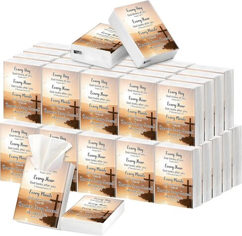 Rakuto 50 Pack Bible Verse Pocket Tissues Travel Packs, 500 Sheet Christian Tissues Travel Size Bulk, 3 Ply Bible Verse Live Scene Mini Travel Size Individual Religious Party Favor in Kuwait