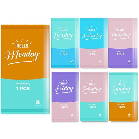 Hello Monday Wipes | Hand Wipes Individually Wrapped | 1 Pack 56 Counts | Seven Styles | Travel Essentials | Office & Classroom Must-Haves in Kuwait