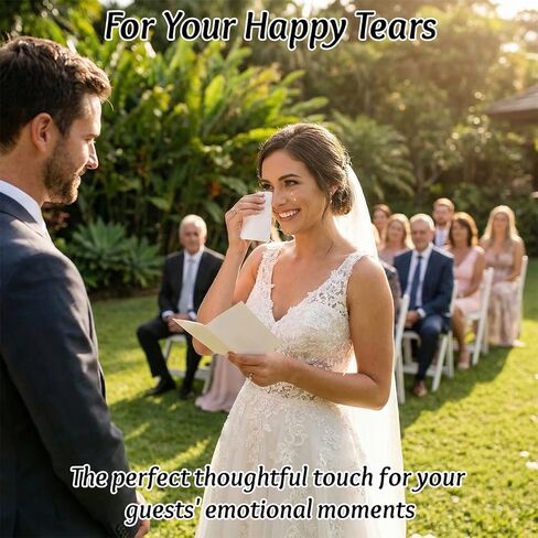 50 عبوة من مناديل Happy Tears لحفلات الزفاف، مناديل الزفاف الفردية الخاصة بك من مناديل Happy Tears للضيوف، مناديل الوجه ذات الجيب الكبير، حقائب الترحيب، مواد للاحتفال بهدايا حفلات الحياة in Kuwait
