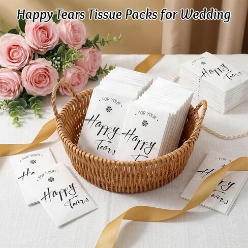 50 عبوة من مناديل Happy Tears لحفلات الزفاف، مناديل الزفاف الفردية الخاصة بك من مناديل Happy Tears للضيوف، مناديل الوجه ذات الجيب الكبير، حقائب الترحيب، مواد للاحتفال بهدايا حفلات الحياة in Kuwait