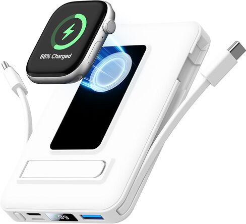 for Magsafe Battery Pack, 10000mAh Power Bank for iPhone with Built-in Cables, 20W Fast Charging Magnetic Wireless Portable Charger with Stand for iPhone 17/16/15/14/13/12/Apple Watch Series in Saudi Arabia