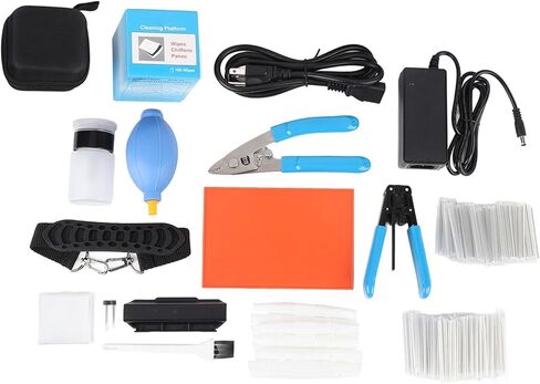 Jeffergarden Fiber Splicer Kit, 8s Splicing 18s Heating 6 Motor Auto Focusing 5in Touch Screen Optical Fiber Splicing Machine, with 6700mAh Battery and Cleaver, for SM MM DS NZDS (US Plug) in Kuwait