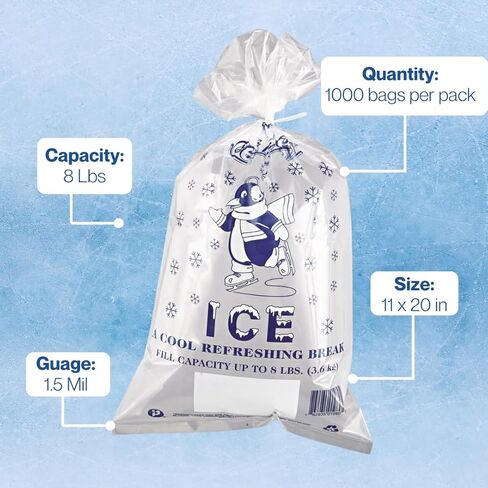 انتبلاست جروب اكياس ثلج، 1.5 مل، 20×11 بوصة، شفاف، 1000/كرتونة in Kuwait