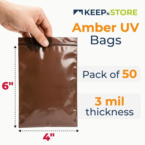 أكياس بسحاب كهرماني واقية من الأشعة فوق البنفسجية مقاس 4 × 6 بوصات، عبوة مكونة من 50 كيسًا - أكياس بلاستيكية مانعة للضوء قابلة للإغلاق لتغليف المنتجات الحساسة للضوء، شديدة التحمل بسمك 3 مل، تخزين مقاوم للرطوبة in Kuwait