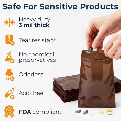 أكياس بسحاب كهرماني واقية من الأشعة فوق البنفسجية مقاس 4 × 6 بوصات، عبوة مكونة من 50 كيسًا - أكياس بلاستيكية مانعة للضوء قابلة للإغلاق لتغليف المنتجات الحساسة للضوء، شديدة التحمل بسمك 3 مل، تخزين مقاوم للرطوبة in Kuwait