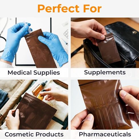 أكياس بسحاب كهرماني واقية من الأشعة فوق البنفسجية مقاس 4 × 6 بوصات، عبوة مكونة من 50 كيسًا - أكياس بلاستيكية مانعة للضوء قابلة للإغلاق لتغليف المنتجات الحساسة للضوء، شديدة التحمل بسمك 3 مل، تخزين مقاوم للرطوبة in Kuwait