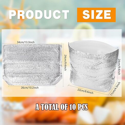 10 قطع من بطانات الصناديق المعزولة من رقائق الألومنيوم السميكة مقاس 13.39 × 10.24 × 9.45 بوصة أكياس حرارية للغداء والوجبات الجاهزة والزهور والمأكولات البحرية والفاكهة والأطعمة المجمدة in Kuwait