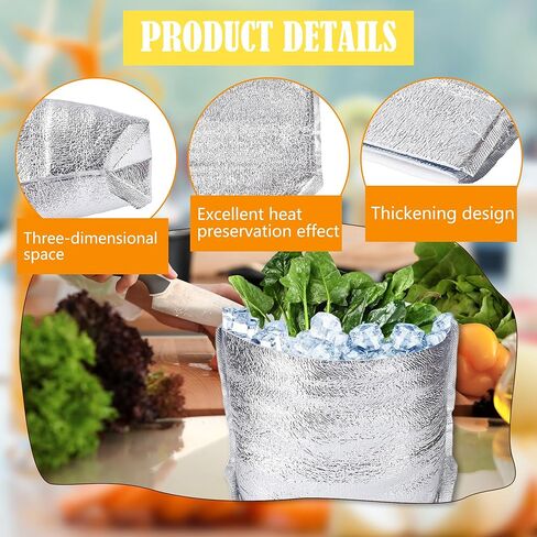 10 قطع من بطانات الصناديق المعزولة من رقائق الألومنيوم السميكة مقاس 13.39 × 10.24 × 9.45 بوصة أكياس حرارية للغداء والوجبات الجاهزة والزهور والمأكولات البحرية والفاكهة والأطعمة المجمدة in Kuwait