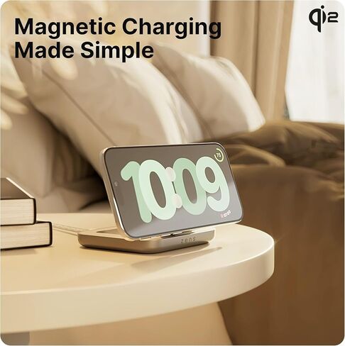 شاحن سفر لاسلكي من Zens Nightstand - معتمد من MagSafe وQi2 - حامل/وسادة قابلة للتحويل - شحن فائق السرعة بقدرة 15 وات - لسلسلة Apple iPhone 15 14 13 و12 وAirPods - مزود بالطاقة متضمن in Kuwait